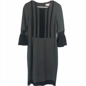 Nanette Lepore Dress Medium 8 Eastern Opulence Gray Black Lace Shift